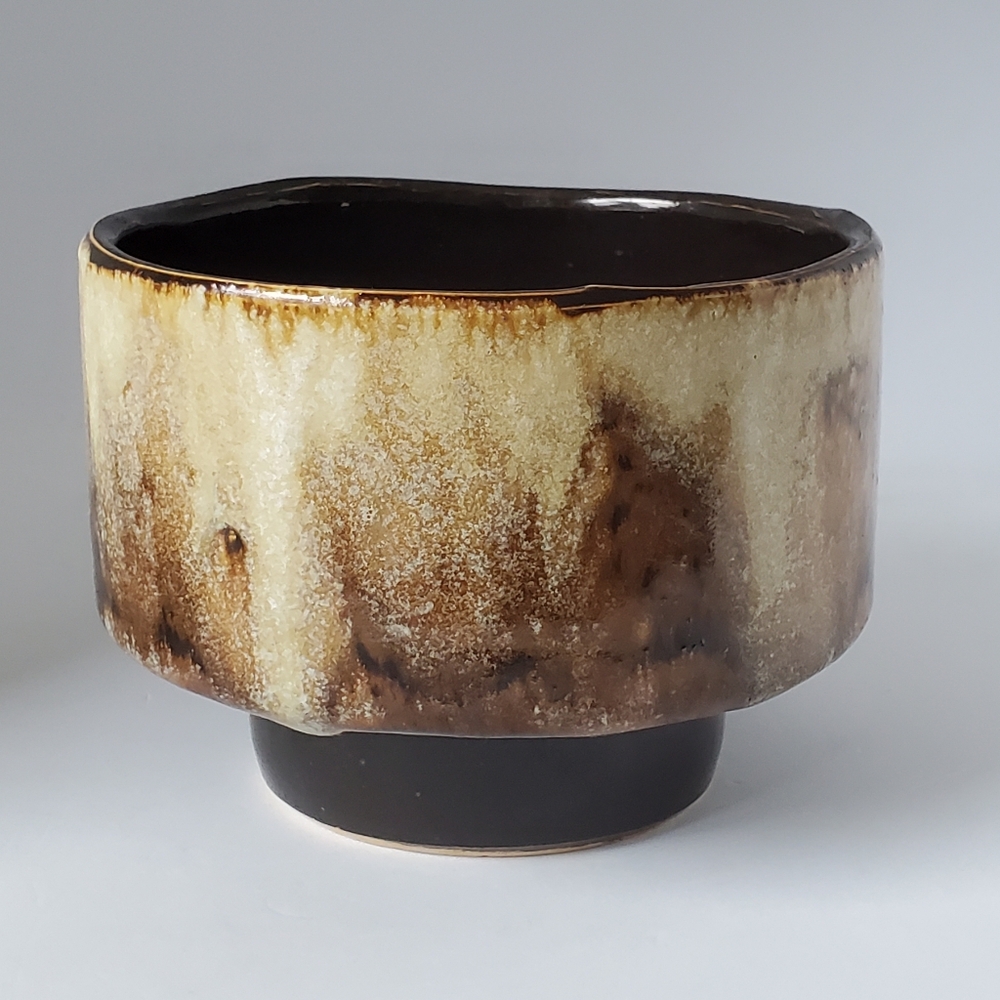 Pottery Plant Pot Unsigned Studio Pottery Piece Boho Brown and Cream - Picture 4 of 10